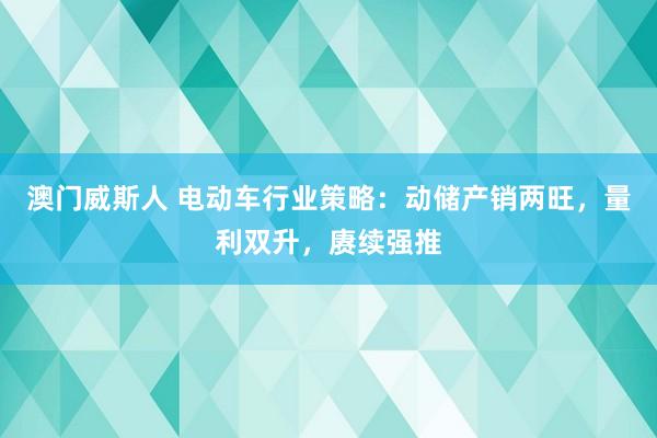 澳门威斯人 电动车行业策略：动储产销两旺，量利双升，赓续强推