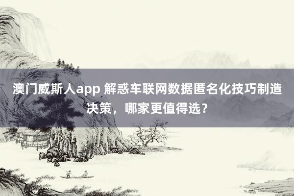 澳门威斯人app 解惑车联网数据匿名化技巧制造决策，哪家更值得选？