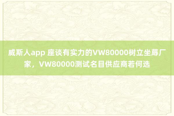 威斯人app 座谈有实力的VW80000树立坐蓐厂家，VW80000测试名目供应商若何选