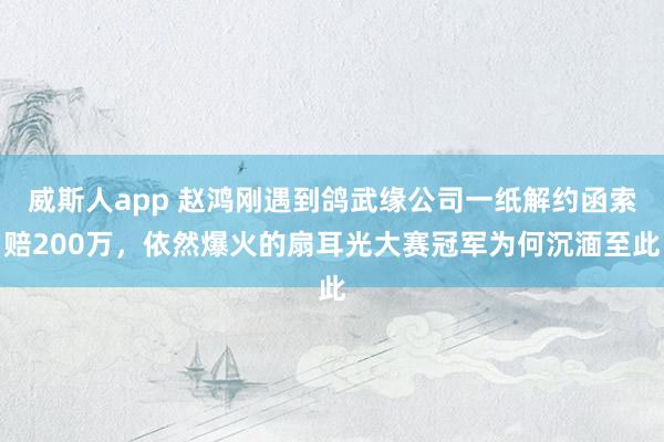 威斯人app 赵鸿刚遇到鸽武缘公司一纸解约函索赔200万，依然爆火的扇耳光大赛冠军为何沉湎至此