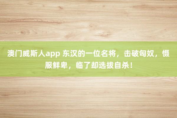 澳门威斯人app 东汉的一位名将，击破匈奴，慑服鲜卑，临了却选拔自杀！