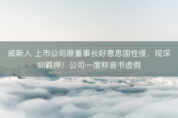 威斯人 上市公司原董事长好意思国性侵，现深圳羁押！公司一度称音书虚假